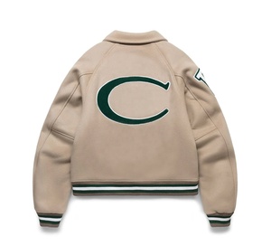 Vente en gros de streetwear veste universitaire personnalisée Letterman à manches en cuir pour hommes veste décontractée à glissière veste de travail tissée - Product Image 2