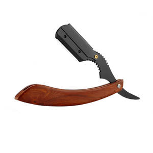 Maquinilla de afeitar para hombre personalizada al por mayor hoja negra de peluquero afilada borde recto plegable MOQ bajo maquinilla de afeitar de seguridad con mango de madera para - Product Image 5