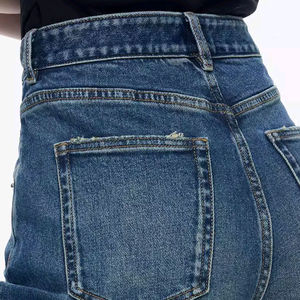 Fabrication en usine, jeans pour femmes sur mesure, pantalon droit slim, tissu en coton, style décontracté, taille, hiver - Product Image 4