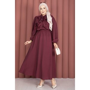 Ensemble deux pièces pour femme avec jupe à volants en crêpe bordeaux et blazer court 100% lin, style évasé, coupe ample pour la saison d'automne - Product Image 1