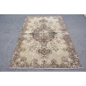 Tapis turc Vintage Beige marron 5.2 X 7.7ft fait à la main en laine grande surface Patchwork Design rectangulaire couloir Latex pour la décoration de la chambre - Product Image 1