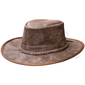 Comprar sombreros occidentales australianos Color Rosa té Outback estilo vaquero y Vaquera sombrero de ala ancha cuero genuino