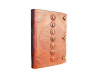 Journal des sept chakras en cuir véritable, fait à la main, en laiton, Logo personnalisé en relief, carnet de notes souple