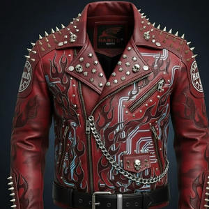 Veste en cuir personnalisée la plus populaire pour hommes, en cuir de vache naturel, veste en cuir véritable, manches longues, veste de motard tendance. - Product Image 6