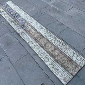 Alfombra Turca de 1.6x8.5 pies, Alfombra Vintage, Alfombra de Lana Ikat Azul - Product Image 4