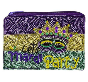 Laissez Mardi Gras Party Seed Bead porte-monnaie-pochette Mardi Gras perlé pochette d'argent-violet d'Inde fait à la main par glowin fashion - Product Image 1