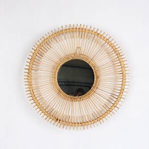 Venta al por mayor de espejo de ratán natural Sunburst diseño bohemio decoración de pared de color natural hecho a mano decoración del hogar del fabricante de Vietnam - Product Image 1