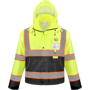 Two Tone Safety <b>Jacket</b> Yellow Cut Resistant EN Class 1 Vapor-Protective Cotton Fleece Hi-vis <b>Reflective</b> LED Flash Work Clothing - Product Image 1
