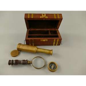 Telescopio antiguo Lupa Brújula Latón Artículos náuticos Caja de regalo Logotipo personalizado Telescopio de metal Lupa Brújula Exportación - Product Image 1