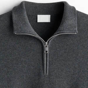เสื้อสเวตเตอร์ถักแขนยาวกันรอยยับของผู้ชายเสื้อสเวตเตอร์ผ้าฟลีซย้อมสีพื้นแบบครึ่งซิปสำหรับฤดูหนาวตามสั่ง - Product Image 4