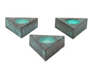 Juego de 3 piezas de aspecto antiguo verde rústico, soporte de vela de luz de té de madera, triángulo cuadrado, decoración del hogar, decoración de mesa de fiesta, Diwali - Product Image 6