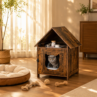 Lit pour chat confortable en bois brun foncé et métal, forme de trous de bois, avec fermeture à tirette, multifonctionnel