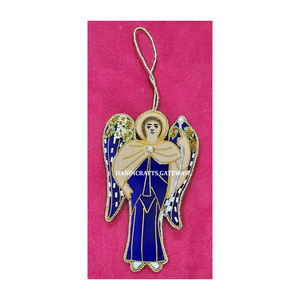 Adorno Navideño Colgante en Forma de Ángel, Color Azul, Bordado Zari de Alta Calidad y Nuevo Diseño, para Decoración de Árboles - Product Image 1