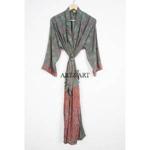 Robe de chambre kimono longue en soie douce pour femme, motif floral patchwork, idéale pour l'été et l'automne, pour la plage et la maison - Product Image 6