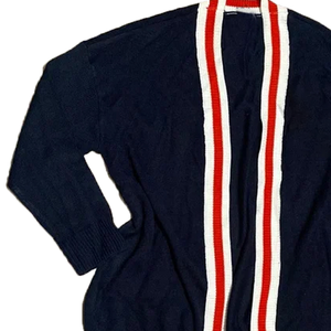 Hợp Thời Trang Giản Dị Dài Hàn Quốc-Phong Cách Áo Len Màu Đen Với Màu Đỏ Trắng Sọc Quá Khổ Hàng Dệt Dệt Dệt OEM Tùy Chỉnh - Product Image 3