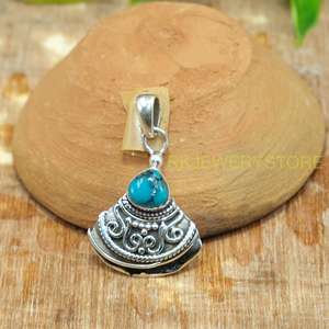 จี้เงินแท้ 925 ประดับพลอยเทอร์ควอยซ์ งานแฮนด์เมดสไตล์วินเทจ โบโฮ ชนเผ่า สำหรับผู้หญิง ผู้ชาย ของขวัญคริสต์มาส - Product Image 5