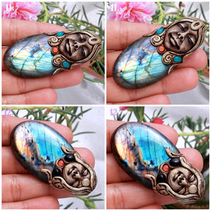 Colgantes de arcilla hindúes clásicos con cabujones de piedras preciosas - Product Image 5