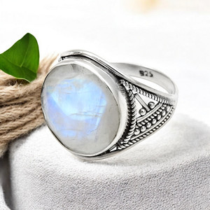Personnalisé Luxe 100% Naturel Arc-En-Ciel Pierre De Lune Belle Pierre De Naissance Gemme 925 Bagues En Argent Sterling Pour Elle En Gros OEM - Product Image 4