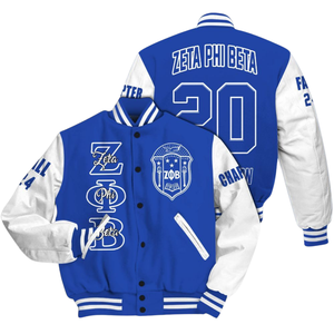 Zeta Phi Beta 1920 Founders Edition Sorority Azul Blanco Bordado Varsity Letterman Jacket ZPB Greek Life Chenille Patch Winter - Product Image 3