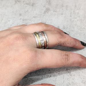 Anillo de meditación con banda giratoria, anillo de pulgar de Plata de Ley 925 para mujer, joyería hecha a mano, anillo giratorio de ansiedad navideña para hombre - Product Image 3