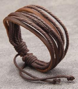 Bracelets en cuir tressé Bracelets en bois perlé manchette Bracelet noir ethnique tribal lin chanvre cordons Wrap Bracelet - Product Image 4