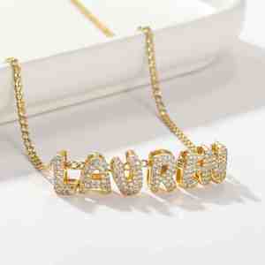 VS1 Lab Grown Diamond Customized <b>Name</b> Pendant Silver Plated Vintage Personalized <b>Name</b> Fashionable Wedding Pendants Necklace - Product Image 1