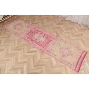 Vintage <b>Rug</b>, <b>Runner</b> 2.2x9.4 ft Turkish <b>Rug</b>, Pink Plants & trees Wool <b>Rug</b> - Product Image 3