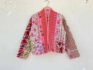 Hecho a mano Reversible acolchado ecológico algodón de lujo Unisex de longitud Regular Boho Floral patrón abrigo de invierno regalo de Navidad - Product Image 5