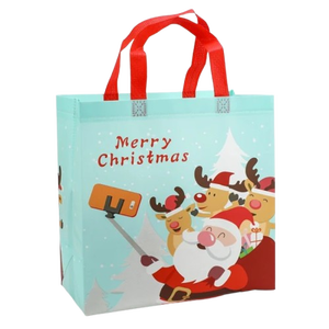 Vente en gros de sacs fourre-tout en maille laminée recyclables écologiques non tissés à imprimé personnalisé de Noël - Product Image 1