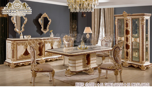 Luxurious Modern Teak Wood Polish <b>High</b> End Carved Dining <b>Furniture</b> <b>High</b> <b>Gloss</b> Dining Set - Product Image 2