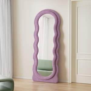 Modern Purple Arch Mirror Full Length Hanging Tilting Wall <b>Mounted</b> Flannel <b>Frame</b> Large Salon Apartment Illuminated Touch Switch - Product Image 1