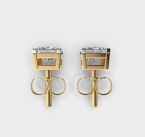 Pendientes de tuerca de diamante cultivado en laboratorio de corte princesa de 1 quilate en oro amarillo de 14 quilates - Product Image 4
