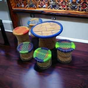 Taburete otomano de forma redonda ecológico hecho a mano al mejor precio con mesa otomana de caña de bambú para sala de estar, cafetería, restaurante - Product Image 5