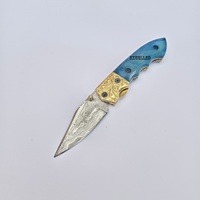 Couteau pliant sous verrouillage OEM de haute qualité en acier Damas avec manche en os de chameau coloré, fait main, pour poche, bricolage, utilitaire et camping