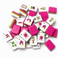 Tuiles de Mahjong en Acrylique Rouge Rose à 3 Couches avec Cœur Floral Gravé, 32mm, Originales Sous Licence, En Stock, Expédition Rapide