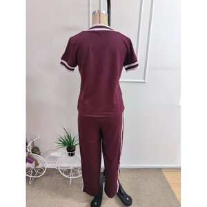 Ensemble deux pièces pour femme, chemisier à manches courtes et col en V en viscose à deux fils et pantalon, 37227 - Bourgogne - Product Image 5