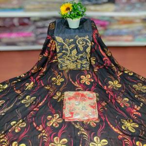 Tela de Chifón Jacquard de Lujo con Estética Regia, Diseño Floral Colorido con Brillo Dorado para Eventos Especiales - Product Image 1