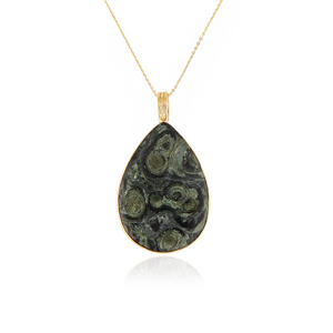 Women's fashion natural kambaba jasper long teardrop pendant necklace 18k gold plated cable chain adjustable needle necklace - Product Image 1