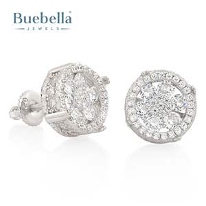 S925 plata esterlina 14K revestimiento de oro Moissanite Halo Classic Stud pendientes joyería para hombres - Product Image 2