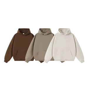 Sweat à capuche d'hiver unisexe à épaules tombantes en coton éponge français respirant et coupe-vent, grande poche kangourou - Product Image 1