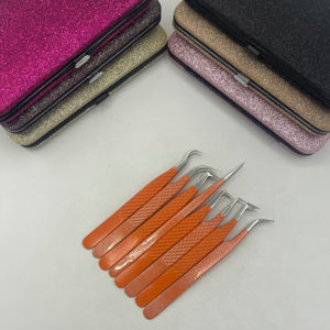 Pinzas para Pestañas de Acero Inoxidable con Punta de Diamante, Color Naranja Claro, Empaque Personalizado con Logotipo, Duraderas, Más Vendidas - Product Image 2