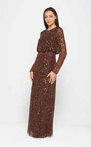 Robe trapèze à devant perlé, design symétrique, col rond, fente latérale à la taille, antistatique, pour soirée et cocktail, respirante - Product Image 5