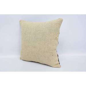 Coussin Kantha en laine beige à rayures subtiles de 18x18 pouces Coussin décoratif tissé moelleux vintage de luxe pour literie ou sol - Product Image 4
