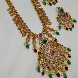 Iindian du sud Kundan Temple bijoux traditionnels Antique mariée mariage bijoux lourd plaqué or femmes ensemble de bijoux femmes - Product Image 1