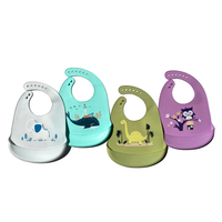 Bib Bayi Silikon Food Grade Anti Air Kantong Penampung Dapat Disesuaikan Motif Hewan Pegangan 0-12 Bulan 1-2 Tahun OEM