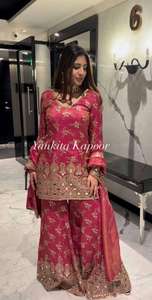 Nouvelle collection de costume Sharara avec dupatta lourd en soie d'été pour mariage et soirée, qualité supérieure, look de créateur, qualité d'exportation - Product Image 2