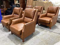 Fauteuil lounge en cuir pleine fleur vintage artisanal Defaico, fauteuil en cuir véritable brésilien