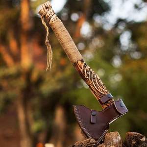 Hacha Vikinga Premium de Acero al Carbono Forjado a Mano de Alta Calidad con Grabado a Mano y Funda de Cuero Fino para Exteriores - Product Image 2
