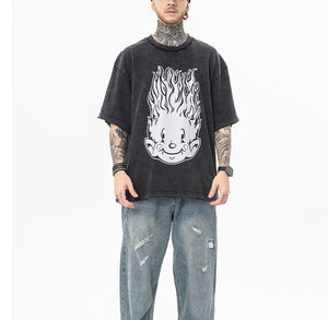 Top nouveaux hommes grande taille haute qualité détresse Vintage imprimé à manches courtes T-Shirts coupe ample toile Hip Hop Style coupe surdimensionnée - Product Image 2