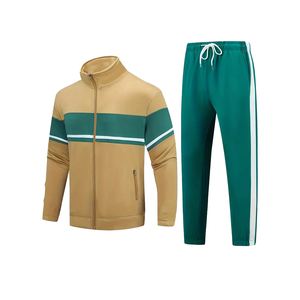เซ็ตชุดวอร์มใส่วิ่งสำหรับผู้ชายไซส์ใหญ่พิเศษสีเขียวเข้มพร้อมฮู้ดสีทองแบบรูดซิปและกางเกงวอร์ม - Product Image 6